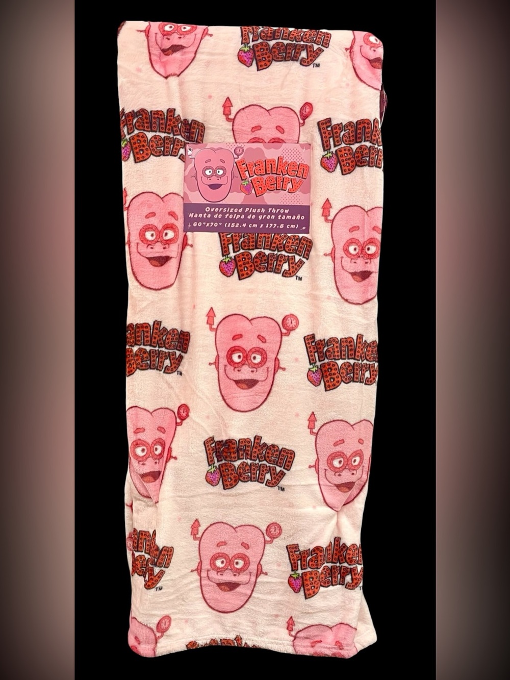 Franken Berry Oversized Plush Throw Nostalgic Pink Faces Cereal  60x70  NEW NWT